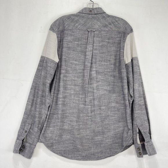 Mens Shirt Small Cotton Gray Color Block Button Up Long Sleeve Jeffrey Max - Picture 13 of 16